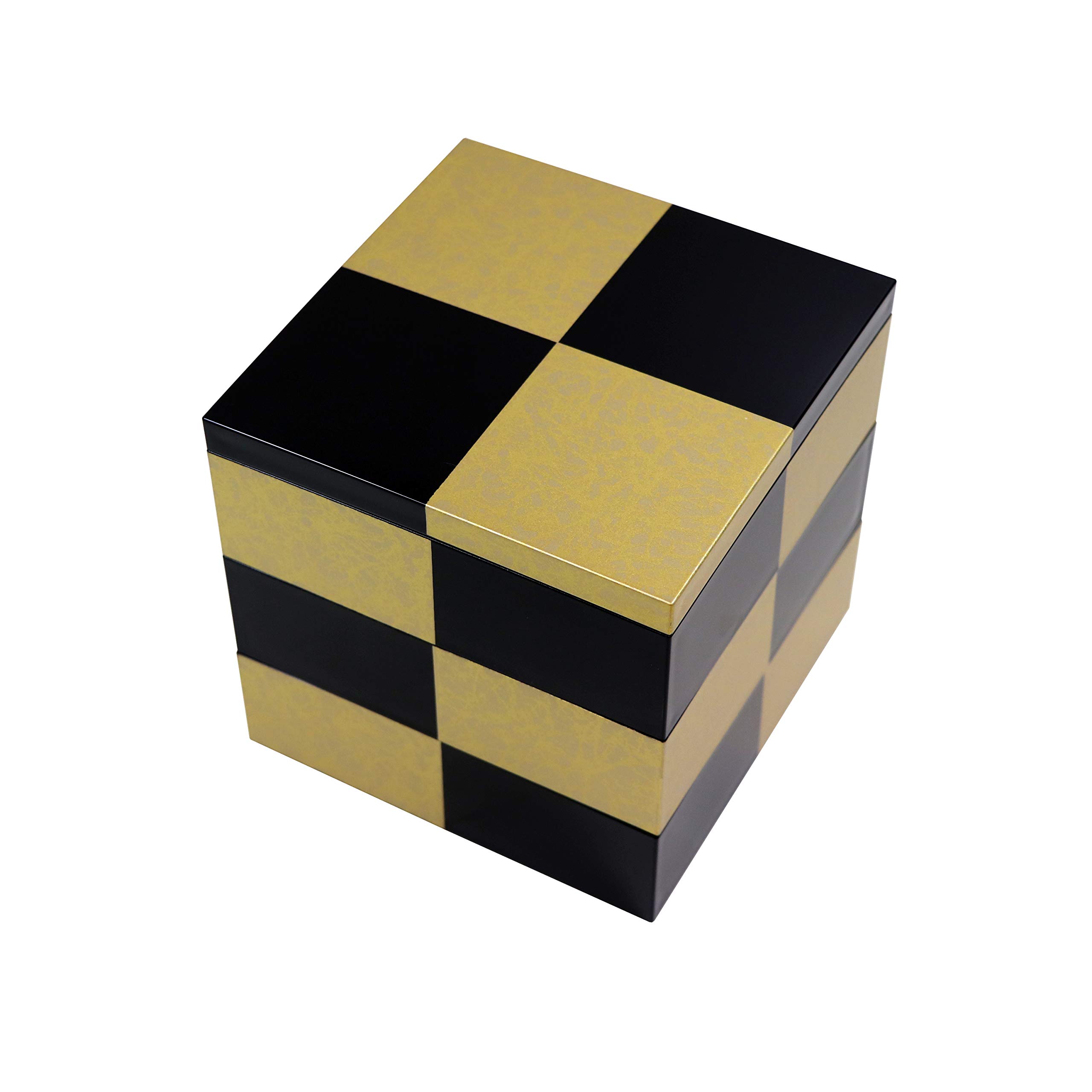 

Osaka Choseido Checkered Gold Jubako Box with Yamanaka Original Cooler Bonus Perfect for Sports Days and New Black 3-Tiered Lacquer, Bag, Included, чорний
