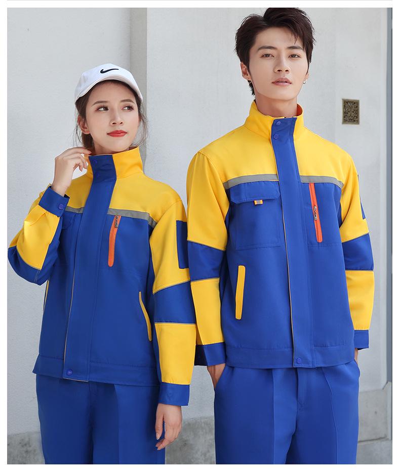 Men's Polyester Long Sleeve Workwear Set with Reflective Strips - Durable, Thickened for Spring/Autumn Construction and Auto Repair.