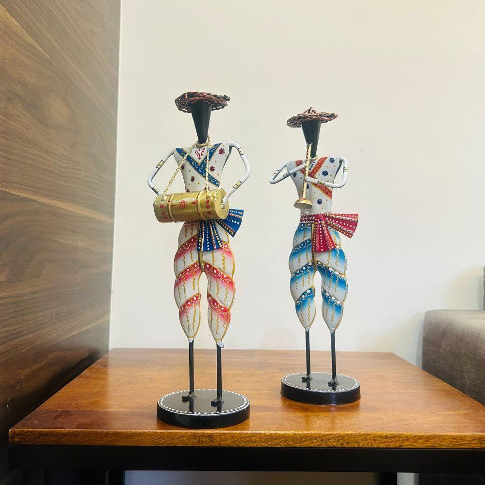 Set of 2 Metal Musician Standing Sardar Big Decorative Showpiece Table Decor Home Decor Musician Tabletop Showpiece Gift Item Multicolour