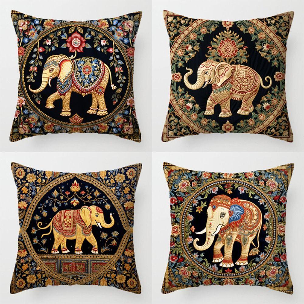 Bohemian Style Elephant Pillow Cover Floral Print Decorative Cushion Case Home Furnishing