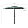 2.5x2.5 m Green Triple Layer Sun Umbrella with Aluminum Pole