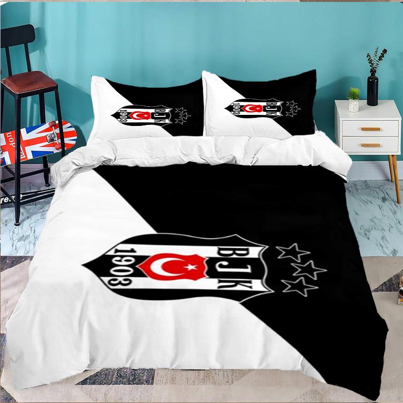 Besiktas Istanbul Voetbalclub 3-delige beddengoedset, Ideaal voor 1 dekbedovertrek en 2 kussenslopen, Perfect voor fan cadeau, Ideaal voor Slaapkamer, Studentenkamer