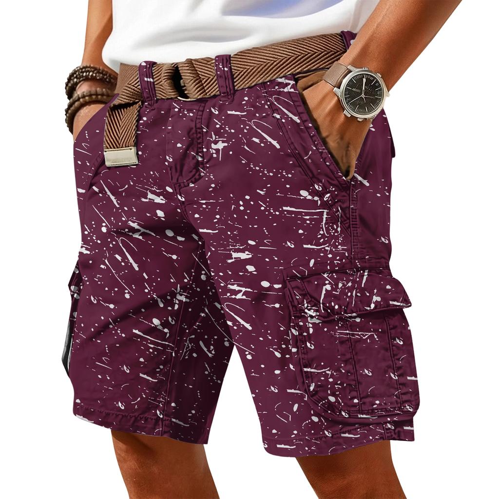 Men's Casual Trend Ink Wash Printed Short Pants - Men's Multi-pocket Workwear Sports Shorts