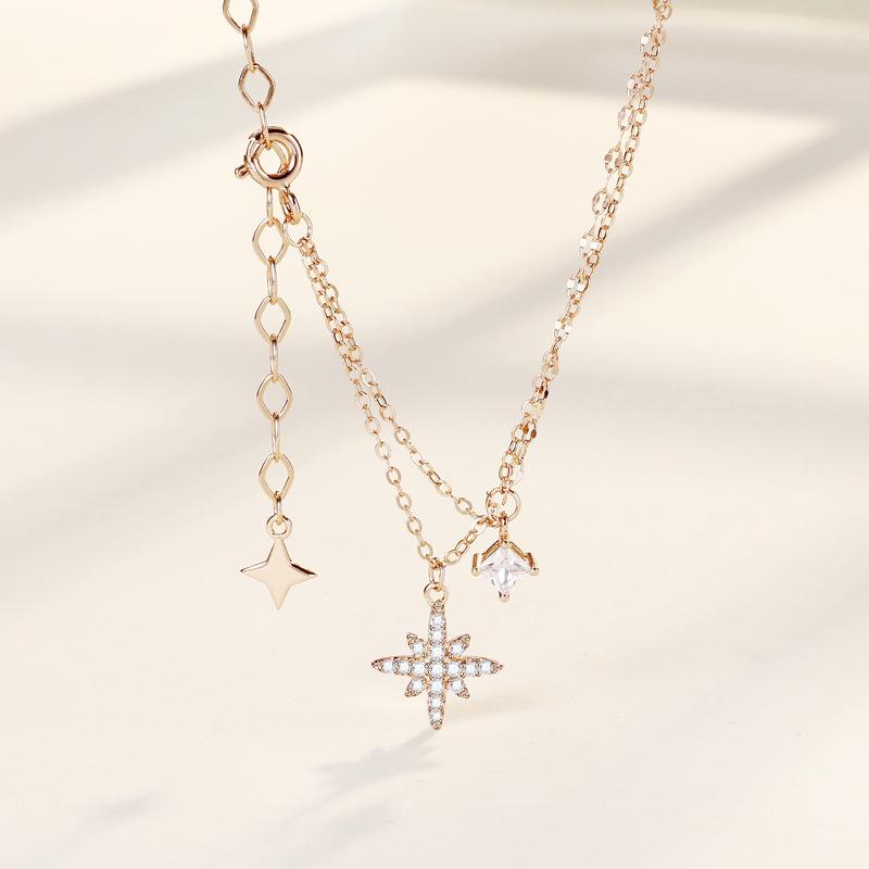 Flash Diamond Hexagram Necklace Niche High-End Ins Temperament Fringed Double-Layer Collarbone Chain Women'S Accessories Quality