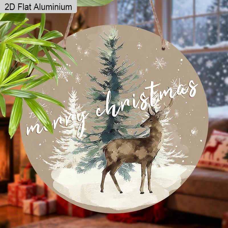 2D Flat Rustic Aluminium Christmas Sign with Elk Pattern - Navidad Figurine Ornaments - Ideal for Front Door, Wall, Porch, Fence Decor - Ideal