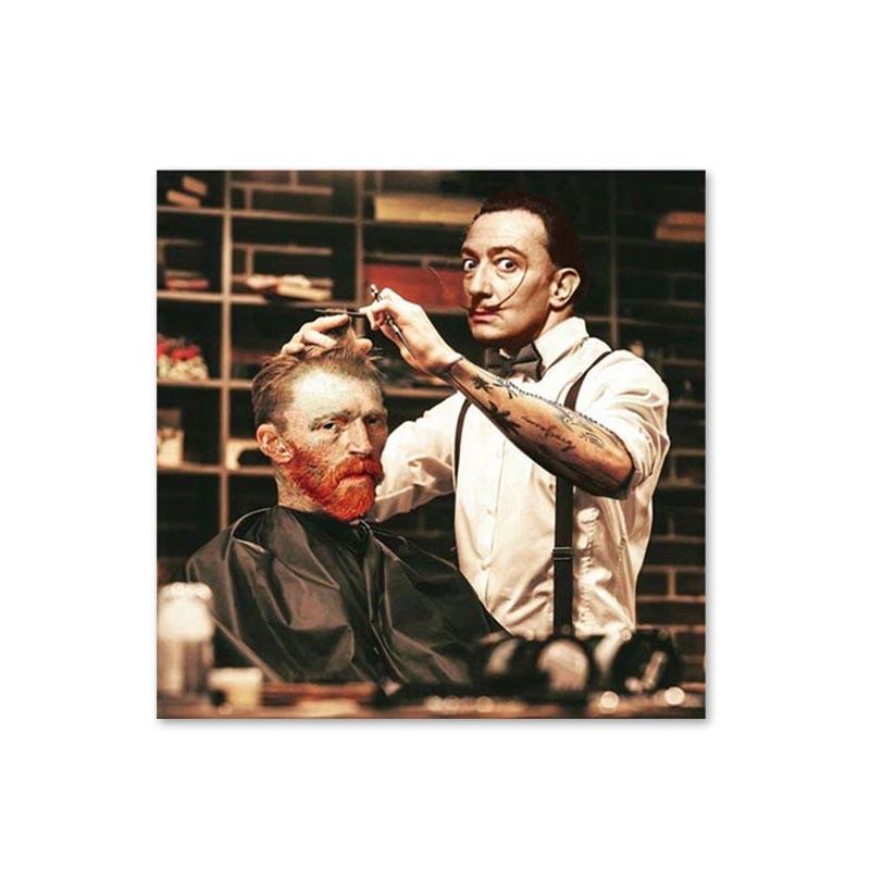 

Забавный Ван Гог Сальвадор Дали, парикмахерский плакат и принты, винтажная картина на холсте, настенная художественная картина для парикмахерской, украшение дома 40x40cm No Framed