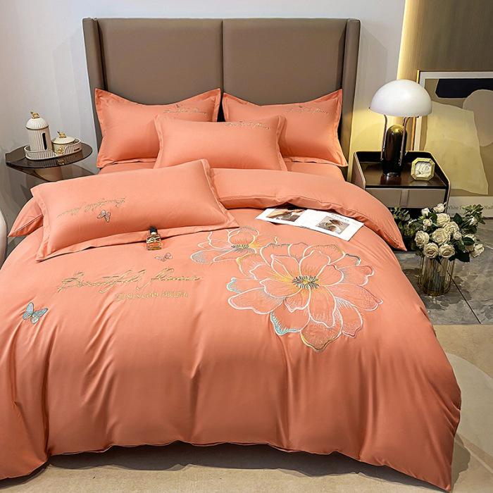 

Элегантный хлопковый матовый четырехпредметный постельный комплект: Однотонная простыня и пододеяльник, приятные к коже. 1.8m Bed Sheet Set [Duvet 200X230] Four-Piece Set