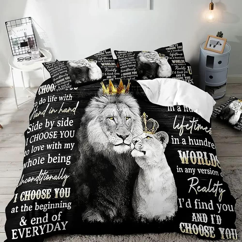 3PCS Single-sided Printed Quilt Cover Lion Animals Printed Bedding Sets Comfortable Bedspreads Comforter Duvet Birthday Gift
