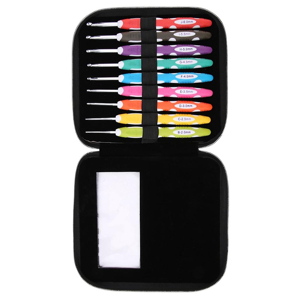 9PCS Häkelnadeln Set Stricken Glatte Nadeln Werkzeuge Ergonomischer Kunststoffgriff Aluminiumhaken