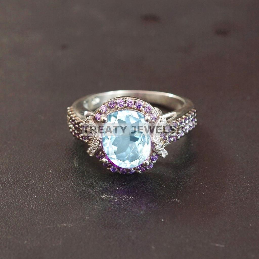 Aquamarine Oval Cut Gemstone With 925 Sterling Silver Ring For Men's #A750 JL375659086012