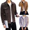 Autumn Winter Cargo Coat Lapel Long Sleeve Solid Color Suede Jacket with Pockets Buttons Closure Men Casual Outwear