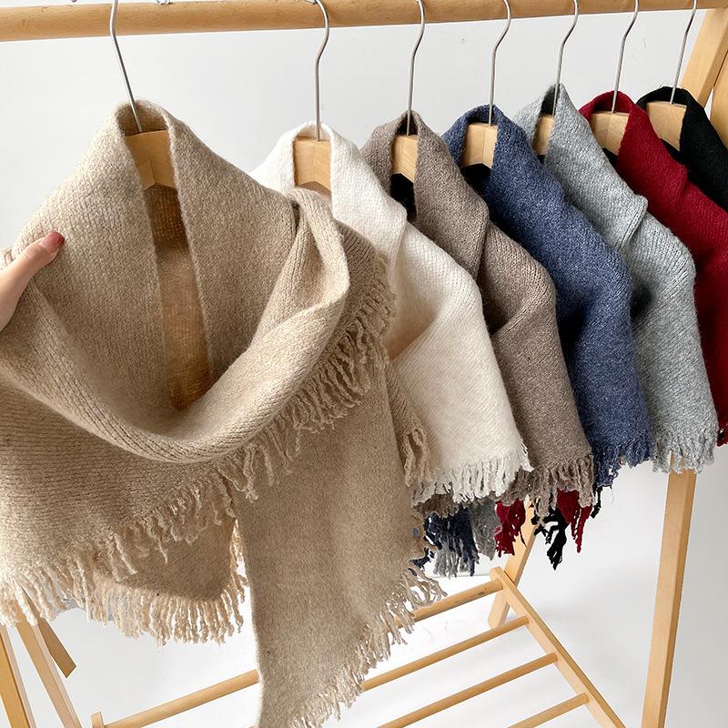 Solid color shawl containing wool thickened wool knitted scarf women's winter high-end warm and cold scarf