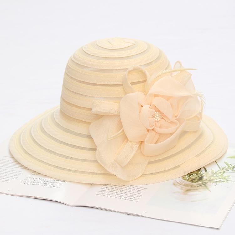 Fashion Top Hat Women'S Lace Flower Shade Mesh Hat Summer Folding Beach Hat Outdoor Sun Hat