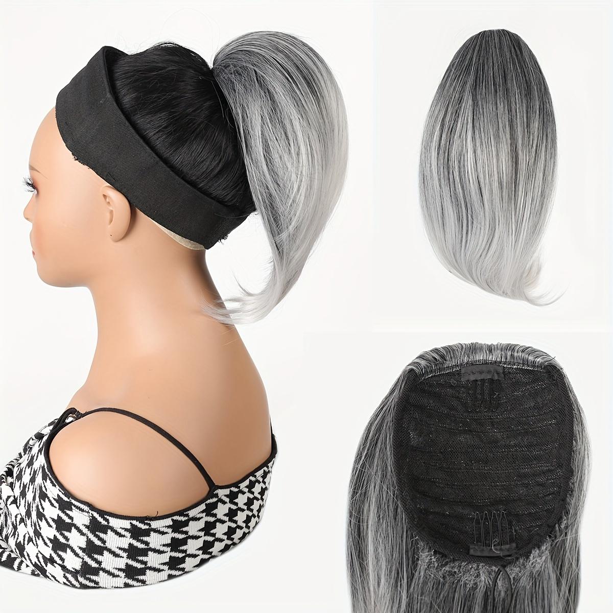 

Наращивание прямых волос для женщин, конский хвост на шнурке, легко прикрепляемый, с сочетанием натурального черного и серого цветов, регулируемая резинка с надежным гребнем