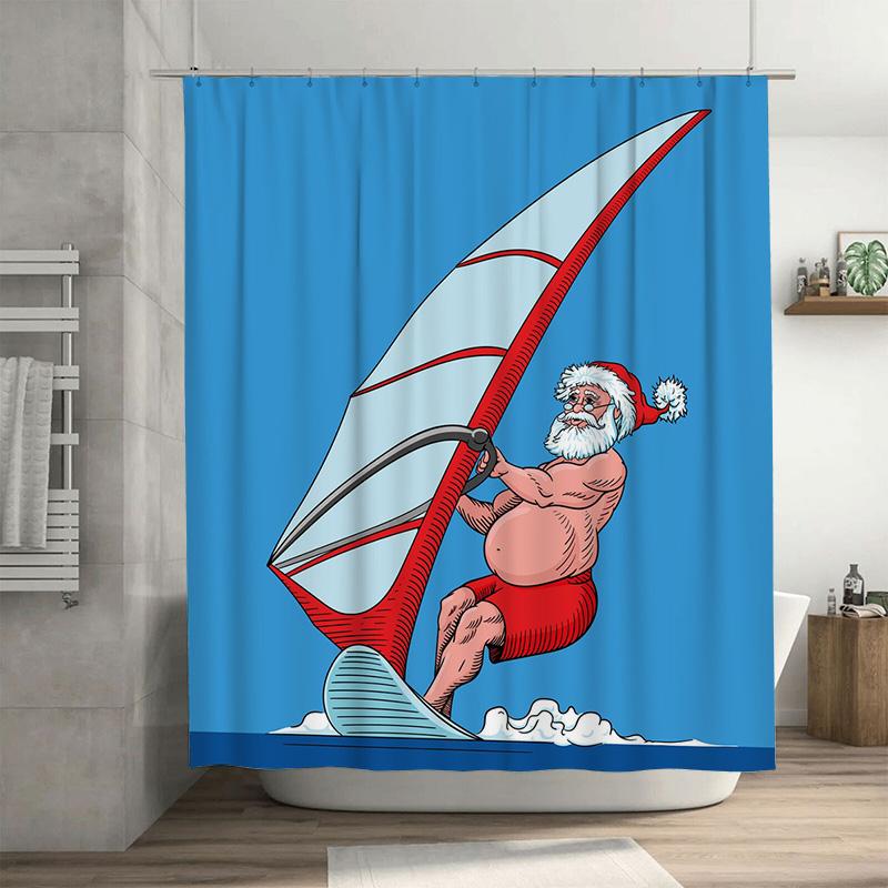 

Tu Santa Claus Surfing Shower Curtain Christmas Beach Holiday Funny Waterproof Bathroom Decor Festive Home Gift Tropical Ocean T W60H190(CM)-1 Pcs