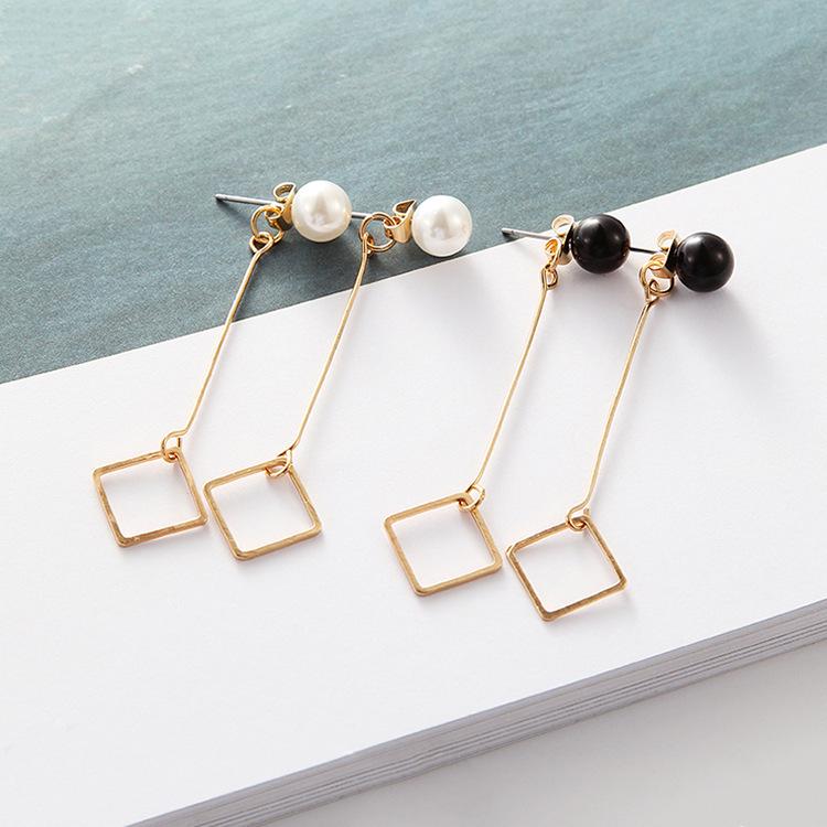 E1200 Temperament Pearl Stud Earrings Simple Long Geometric Earrings Schoolgirl Earrings Jewelry