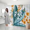 Vintage Floral Shower Curtain - Teal Green Leaves, Vibrant Orange Flowers, Fade-Resistant, Machine Washable