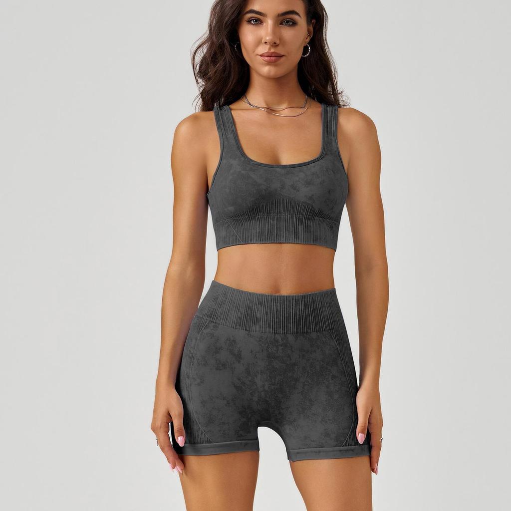 Women's Frosted Sport Yoga Set: High-Waisted Butt-Lifting Shorts & Bra