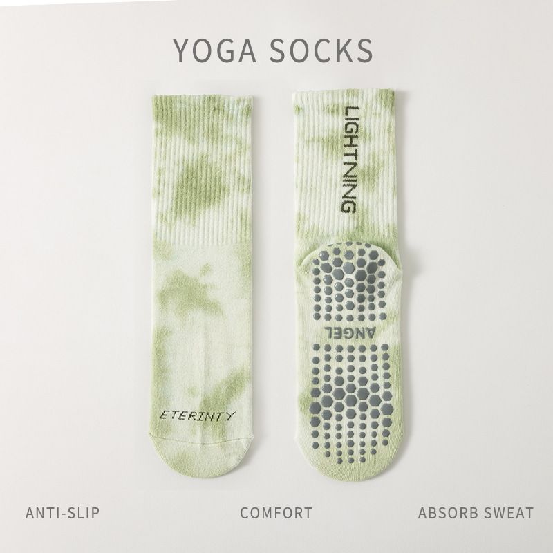 

Yoga Socks Non Slip Professional Female Knee Socks Indoor Dance Fitness Non-Slip Socks Room Socks Adult Pilates Socks [Green] Vertical letters