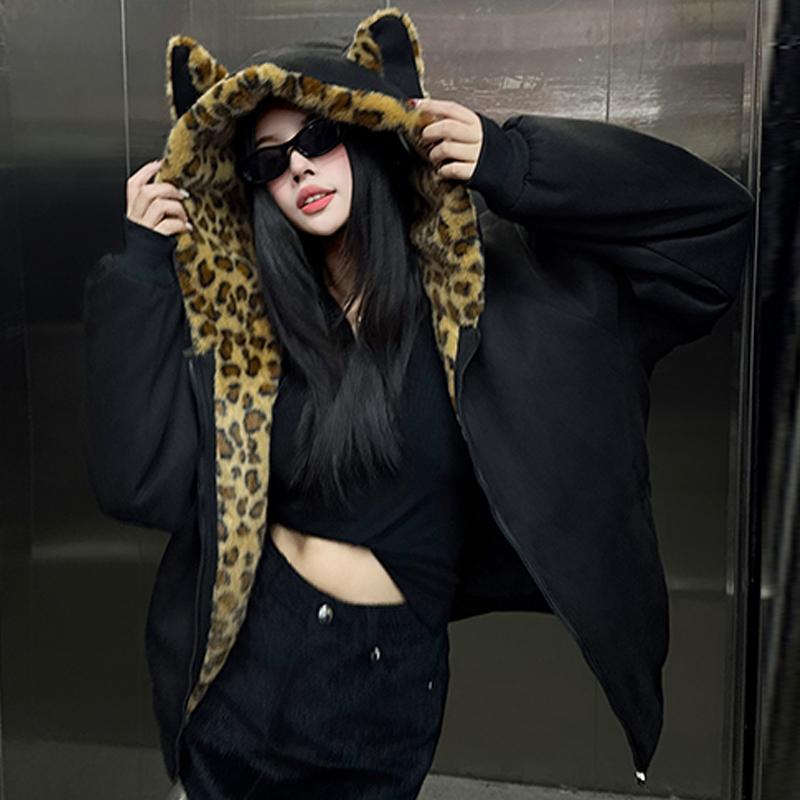 Modne damskie parki Zimowe kurtki z kapturem Luźne Plus Size Grube Ciepłe Okrycia wierzchnie Płaszcze damskie