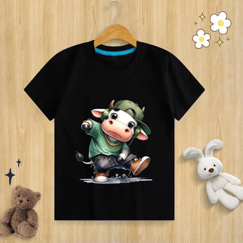 Unisex Kids Pure Modal TShirt I Love HipHop Humorous Animal Print Polyester Fiber Fun Summer Top for Boys And Girls