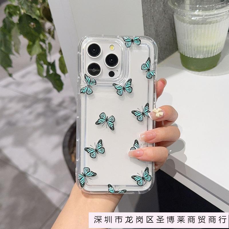 Small Fresh Full Screen Butterfly Apple 15 Mobile Phone Case Iphone14promax Transparent Soft Glue 13/12/11 Anti-drop