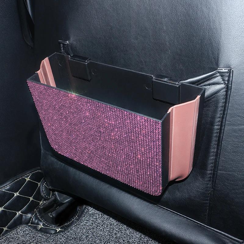 Shiny Diamond Crystal Car Seat Back Storage Bag Hanging Folding Storage Bag Organizer Necessities Car Interior Accessories