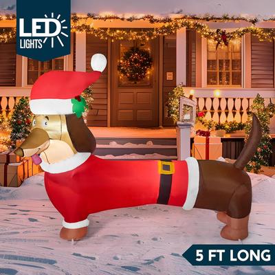 JOYFY 5 FT Christmas Puppy Inflatable Dachshund Decoration with Build-in LED for Christmas Inflatable Blow Up Yard Decoration