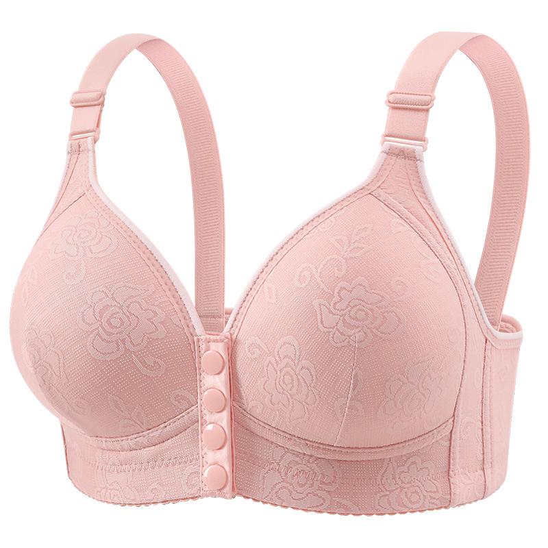 Front Button Middle-aged and Elderly Lingerie Women's Beautiful Back Without Steel Ring Vest Style New Fixed Cup Large Size Thin Bra