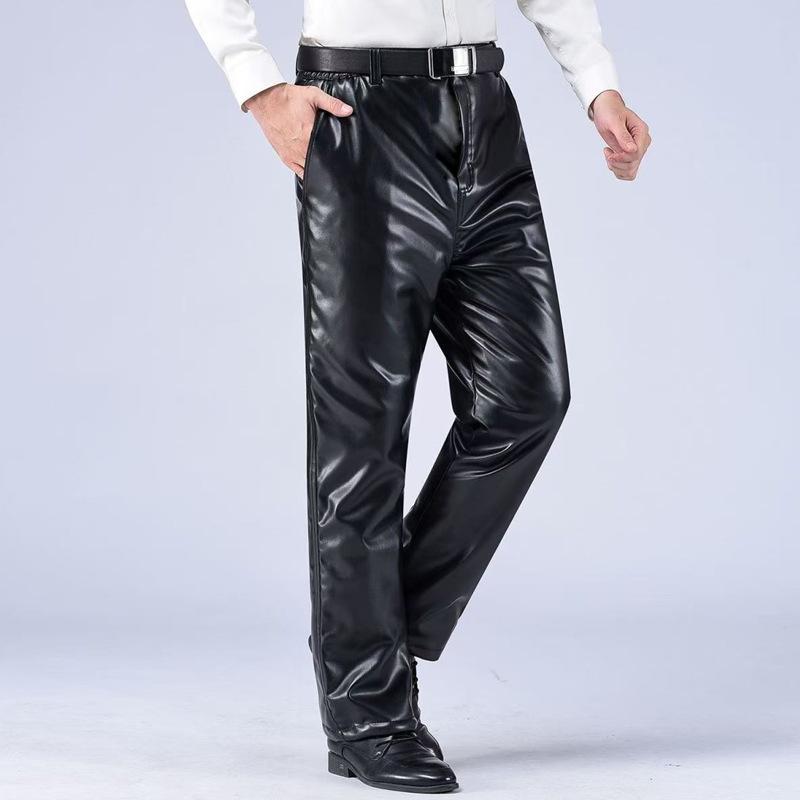 Men's PU Leather Pants - Oil & Waterproof, Loose Fit, Plus Size, Ideal for Work, Driving, Delivery, and Riding during Autumn/Winter.