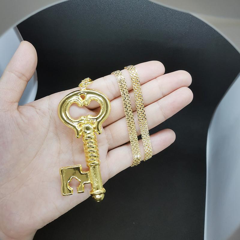 Pendant For Women Key Pattern Big Size With Chains Necklace 24K Gold Plated Fashion Zircon Accessory High Quality Copper Gift