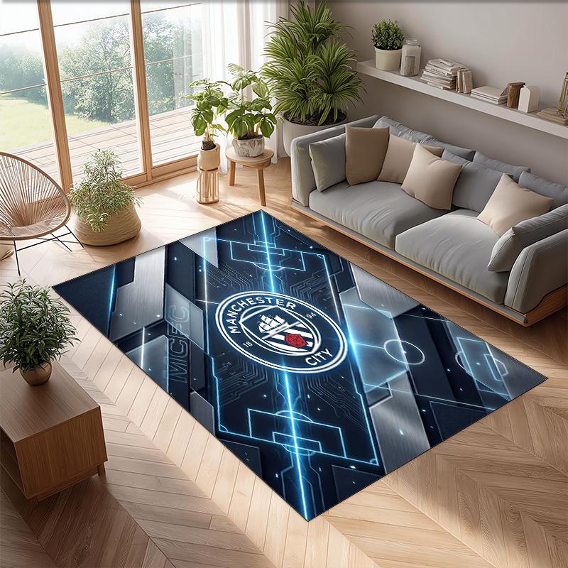 Manchester City Printed Flannel Area Rug Non Slip Soft Polyester Floor Carpet Indoor Decor Mat for Bedroom Living Room Sofa