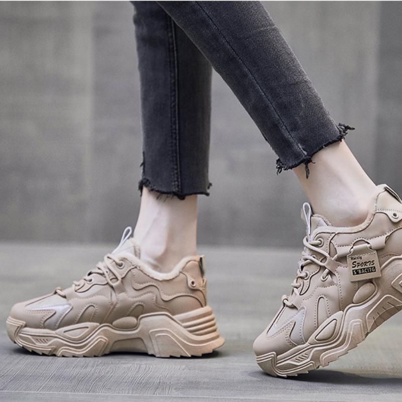 Γυναικεία χειμερινά πάνινα παπούτσια με γούνινες γυναικείες μπότες χιονιού Comfort βελούδινα ζεστά αθλητικά παπούτσια Γυναικεία πλατφόρμα Skateboard Βαμβακερά παπούτσια