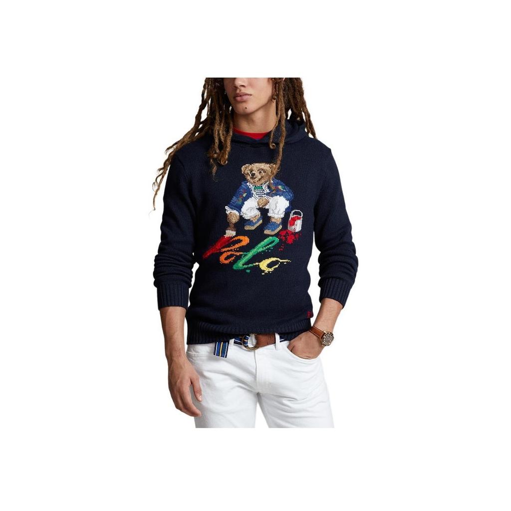 Polo Ralph Lauren SS24 Bear Pattern Letter Hoodie Long Sleeve Knit Sweater Men Sweater Dark-Blue MNPOSWE16821783-410