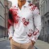 Long-Sleeve Horror Blood Splatter Polo for Halloween