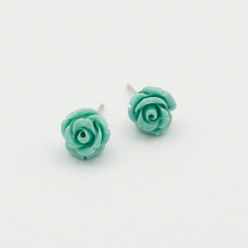 Jlauren Turquoise Rose Flower Stud Earrings M04032