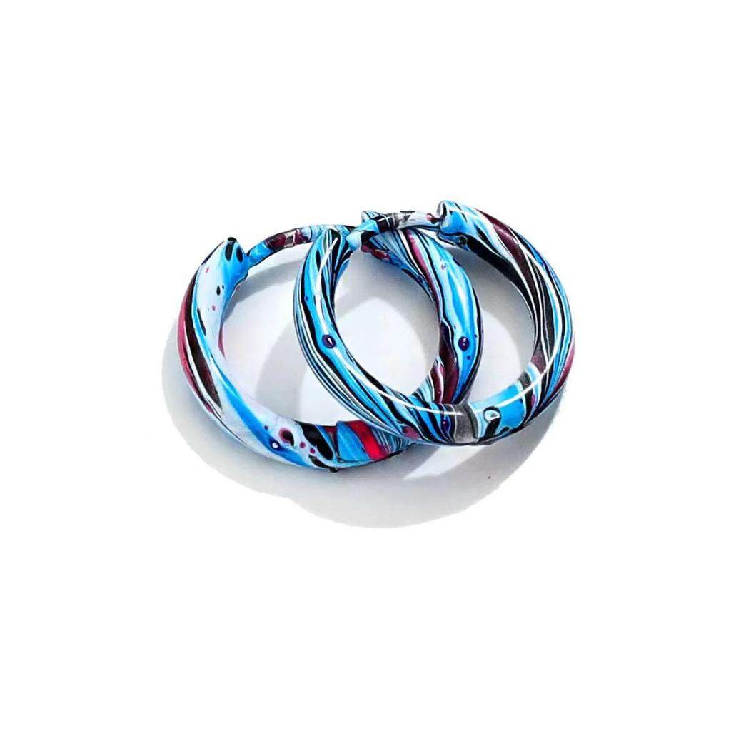 Gradient Enamel Stainless Steel Stud Earrings - Fashionable European Women's Piercing Cuff