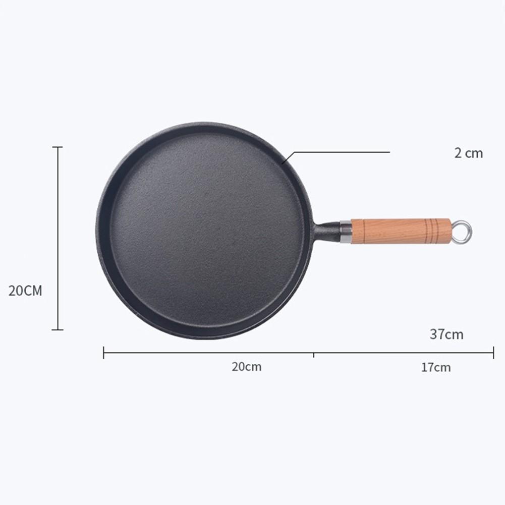 Poêle en fonte Poêle à pancakes épaisse Poêle à manche en bois Essentiel de cuisine