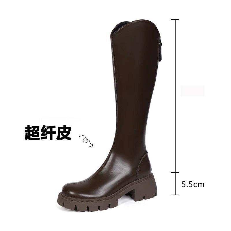 Qiao Feifei V-mouth long boots for women 2025 autumn and winter brown thick-soled high boots Knight boots Children increase height and look thinner
