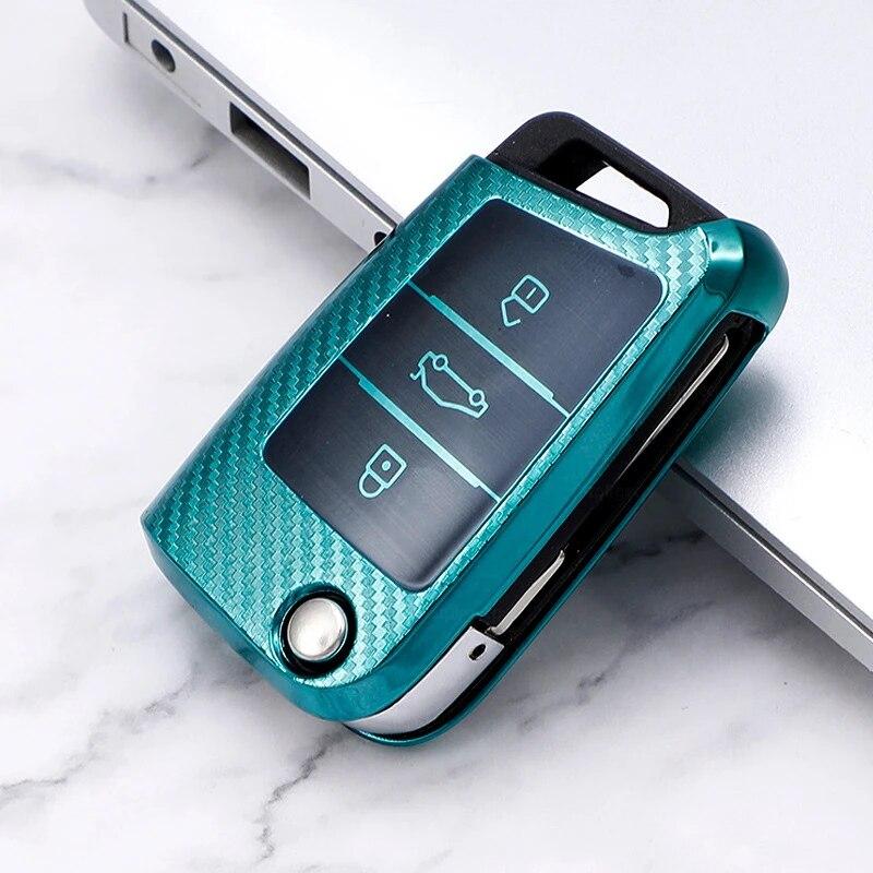 Husa pentru chei de mașină cu model de carbon Tpu pentru VW Volkswagen Golf 7 MK7 Tiguan MK2 pentru SEAT Ateca Leon FR2 Ibiza pentru Skoda Octavia A7