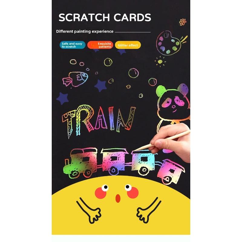4pcs Vibrant DO-IT-YOURSELF Scratch Drawing Children Imaginative Graffiti Sketchbook Puzzle Art Scratch Paper Entertaining Including Bamboo Pen