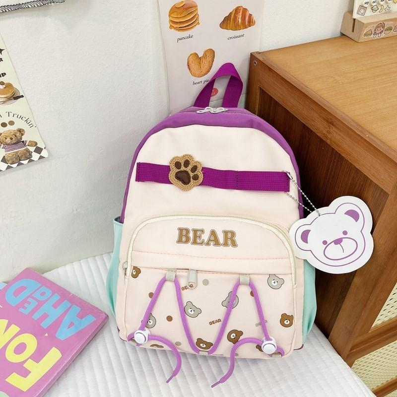 Cute Nylon Cartoon Bear Backpack For Preschool Kids With Breathable Design And Colorful Options