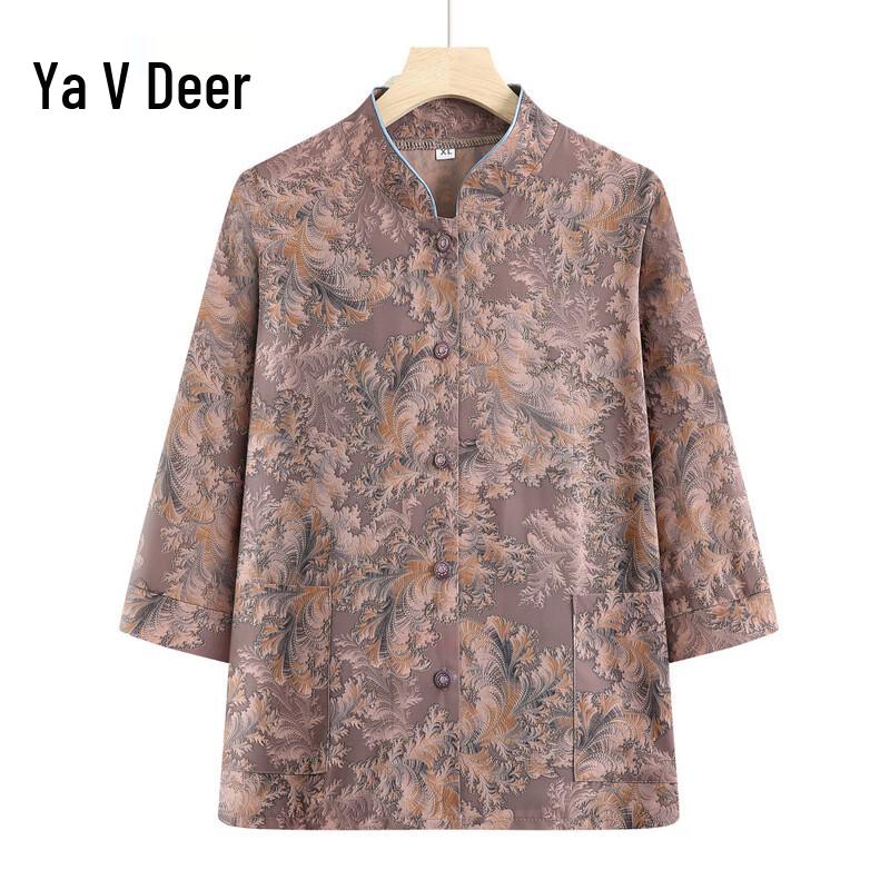 Yalu Women s Floral Print Stand-Collar Shirt 5XL