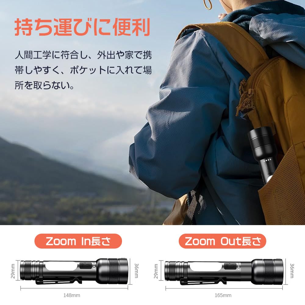 Powerful Flashlight for Disaster Preparedness Lumens with COB Work Handheld Light with 9 Dimming USB IP56 Waterproof and Large Powerful High SOS