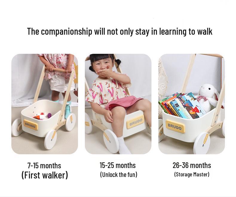 Wooden Baby Walker: Multifunctional Learning Trolley & Push Cart Toy