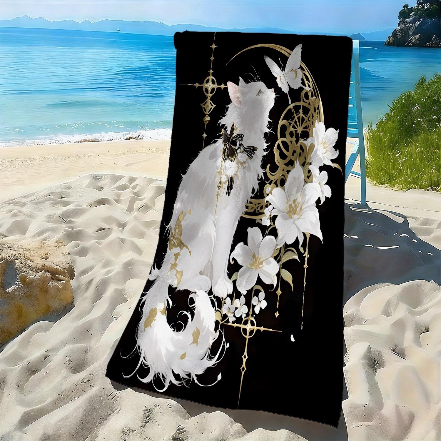 

Cat, butterfly and flower pattern polyester microfiber beach towel is highly absorbent, suitable for swimming and beach outings W40*H60(CM)
