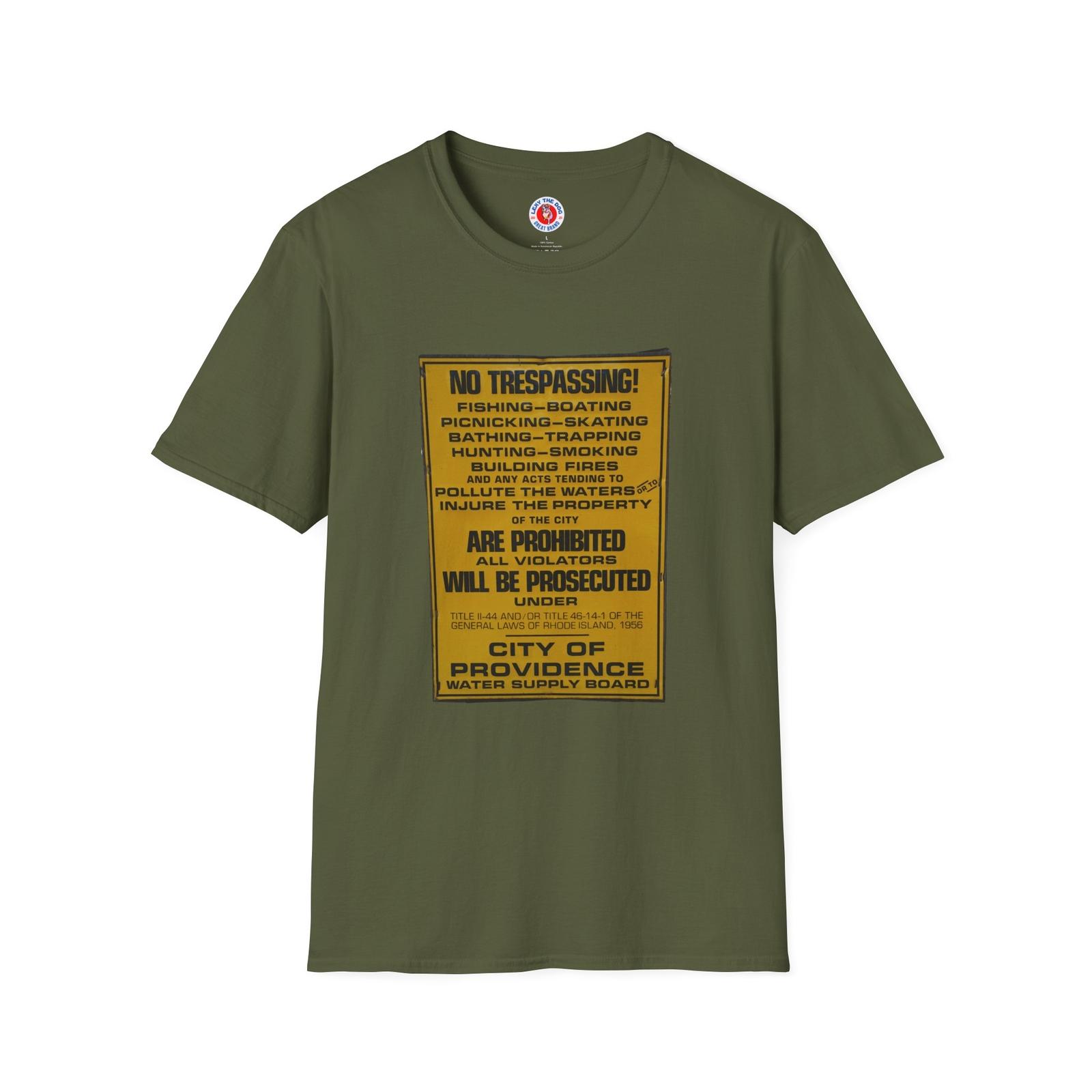 SCITUATE Reservoir watershed no trespassing sign Unisex Softstyle T-Shirt S