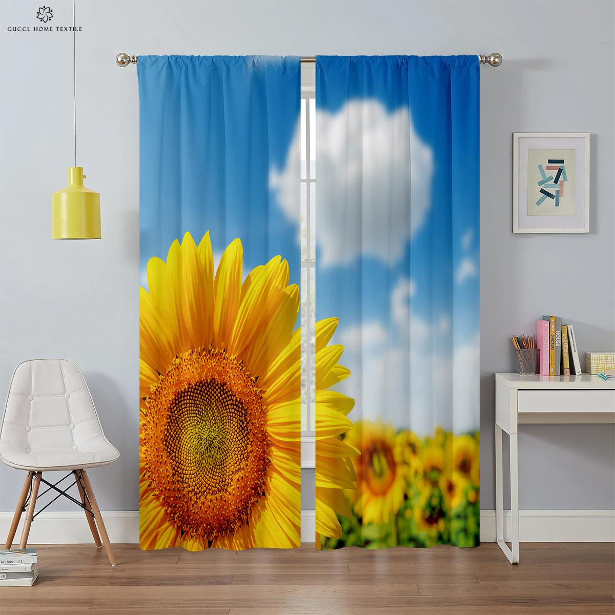 

Pastoral Country Flower Sunflower Print Curtains Ornamental Curtains Perfect for Bedroom Living Room Study Room 2 Pieces W50xH130(CM)x2PCS&Grommet Top