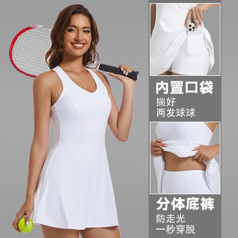 Womens Sleeveless Tennis Dress With Built-in Bra Pad Slim Fit Athletic Skirt Badminton Golf Yoga Sport