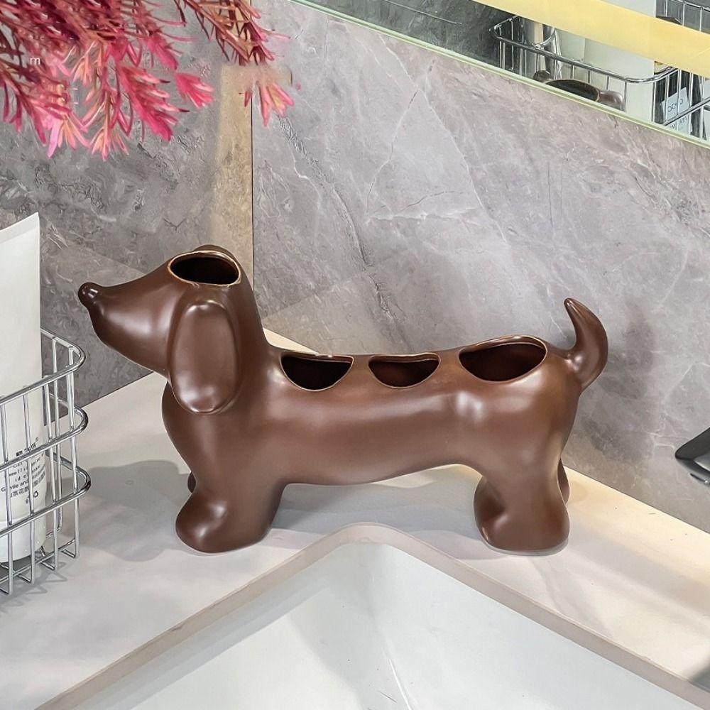Ceramic Dachshund Toothbrush Holder Space Saving Decorative Electric Toothbrush Holder Cute Dog-Shaped Toothbrush Holder